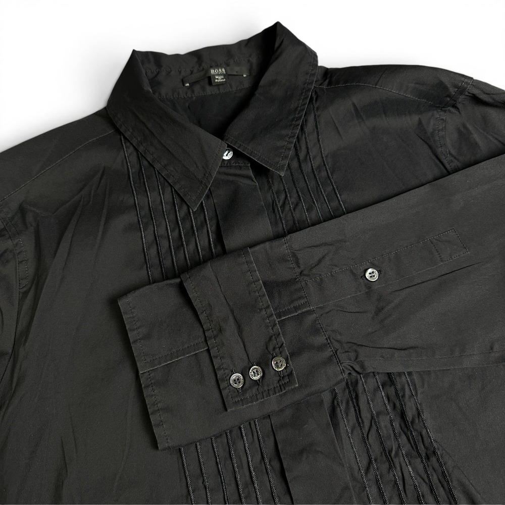 Hugo Boss Belicia Black Pintuck Button Down Shirt Womens US 8 Long Sleeve Blouse